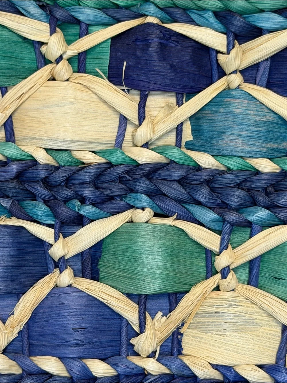 Cappelli Straworld Blue, Green & Cream Woven Straw Tote